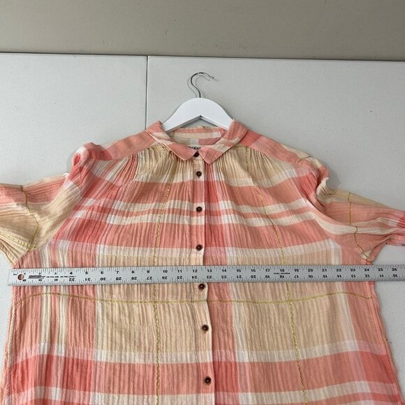 Holding Horses Anthro Womens Top 12 Pink Plaid Button Down Shirt Western Work - Picture 5 of 9
